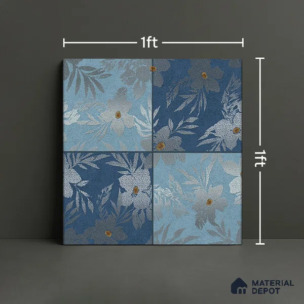 Floral Wall Tile TL 07250 C Plana 8010 GLM (Silver) 1 ft x 1 ft Ceramic Matte Finish - 9 mm  | 2 mm Spacer is Mandatory | Please Expect a Slight Variation of Pattern (Sample)
